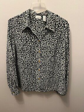 Women's Covington Black & White Leaf-Print Button-Down Blouse, Size XL, Ex Con